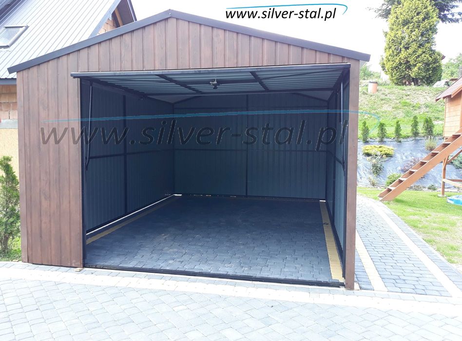 Garaż blaszany 3,5x5 orzech złoty dąb garaże WZMOCNIONY