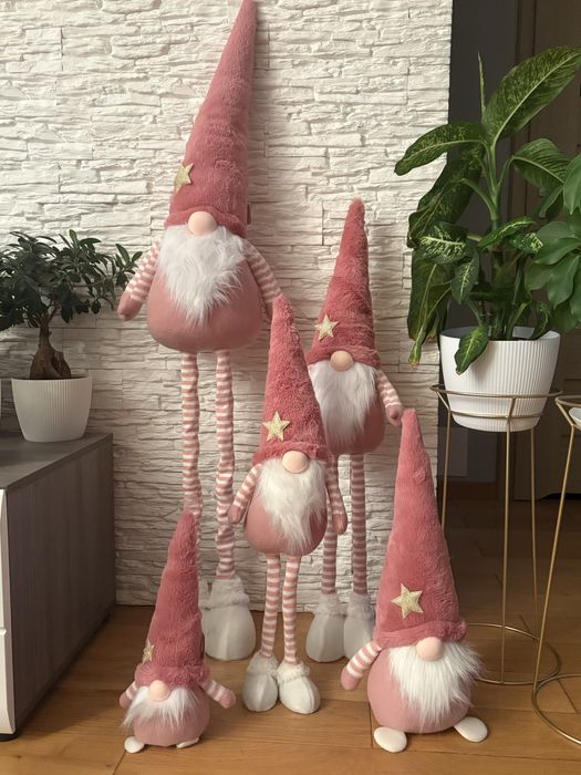 Zestaw skrzaty różowe bożonarodzeniowe różnej wysokości ala Home&You