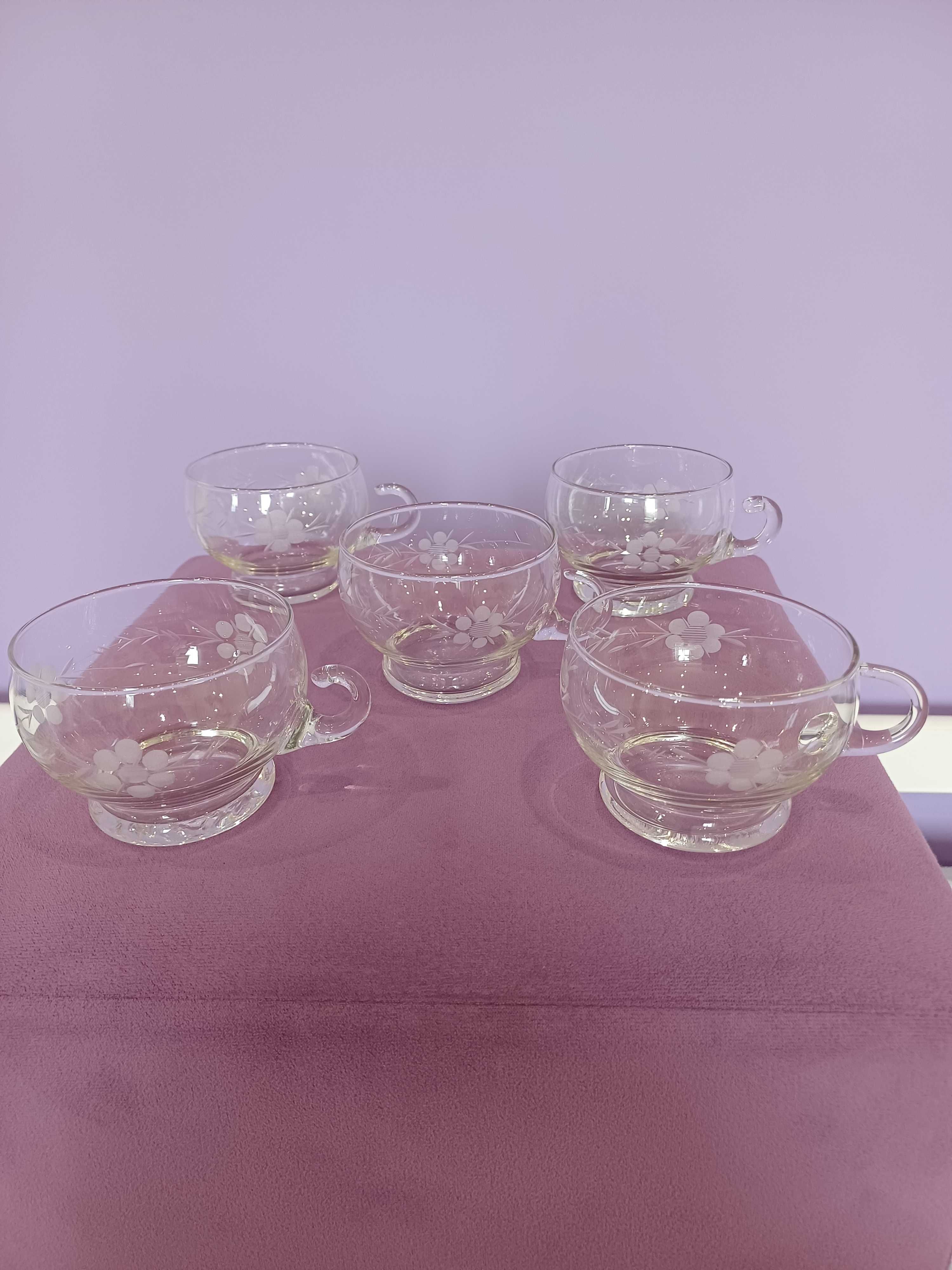 Filiżanki szklaneczki z uszkiem vintage prl