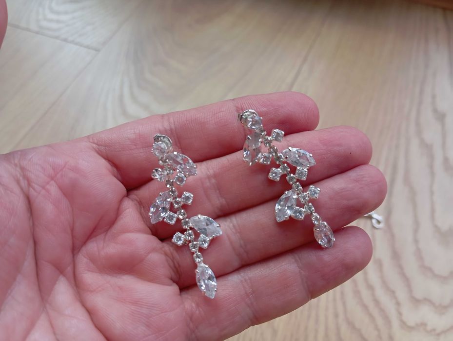 Komplet zestaw srebrna biżuteria ślubna bransoletka kolczyki cyrkonie