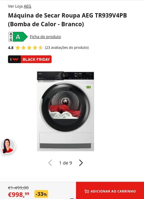 Máquina Secar Roupa AEG TR939V4PB 9 kgs Nova Selada Fatura Garantia