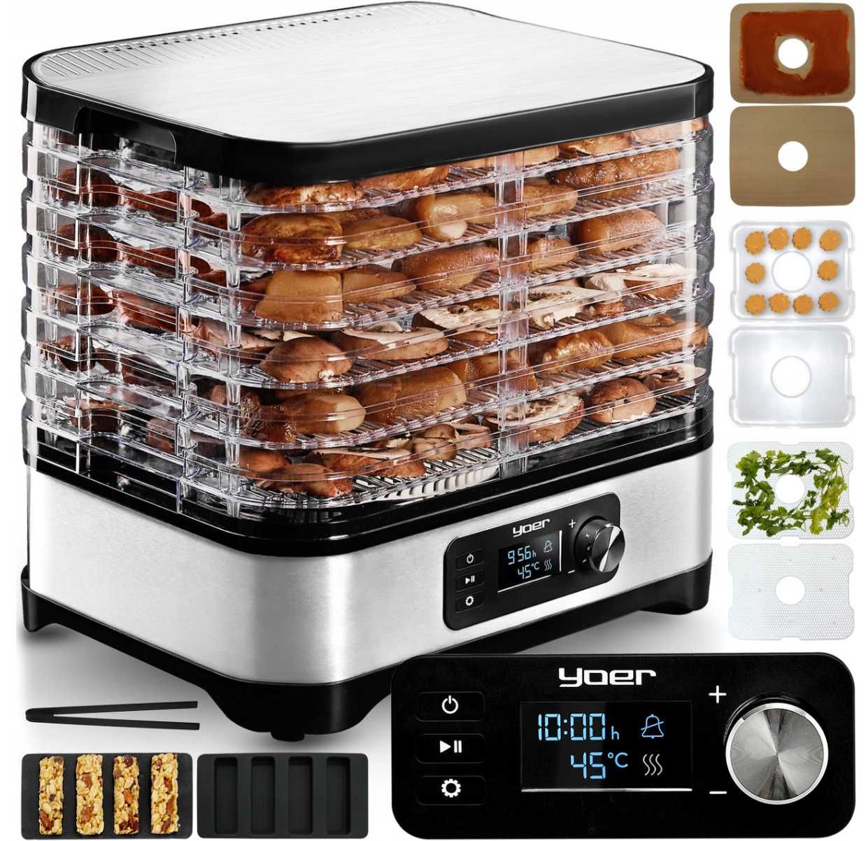 10w1 duża suszarka do grzybów owoców ziół yoer 450w inox timer +6