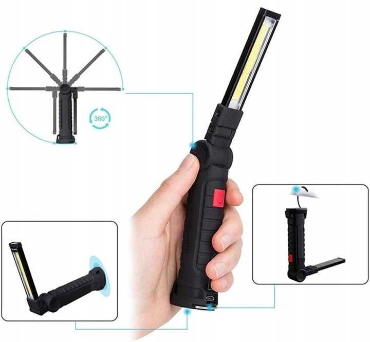 Lampka COB LED Latarka Składana USB Magnes do Warsztatu Garażu Namiotu