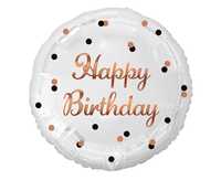 Balon foliowy B&C Happy Birthday, biały, nadruk różowo-złoty, 18"