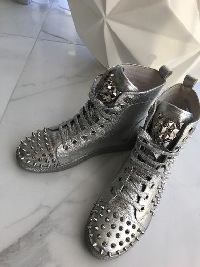 Trampki sneakers srebrne philipp Plein cwieki skórzane 38