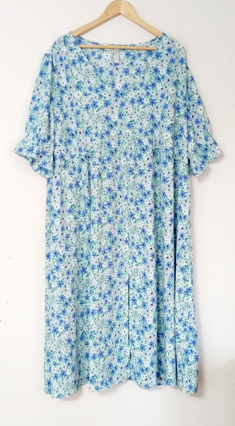 NOWA koktajlowa rozkloszowana sukienka midi szyfon w kwiatki r. 50 Bpc