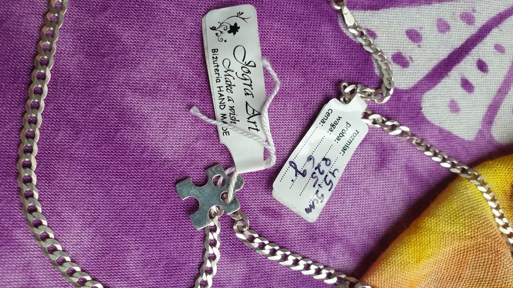 Nowy srebrny zestaw łańcuszek + puzelek zawieszka damska + pudełko