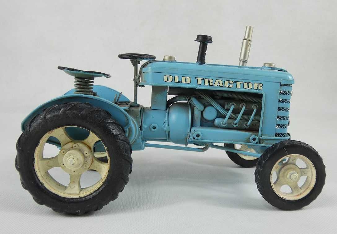 Metalowy niebieski traktor pojazd ciągnik OLD RETRO