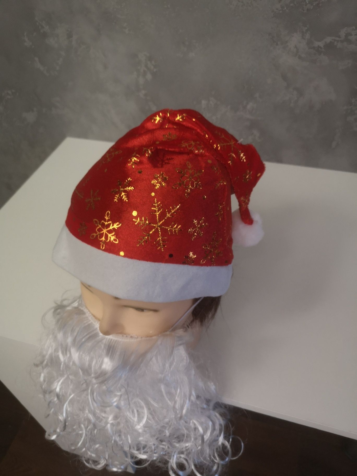 Новая новогодняя шапка колпак дед мороз Санта Клаус борода новый год