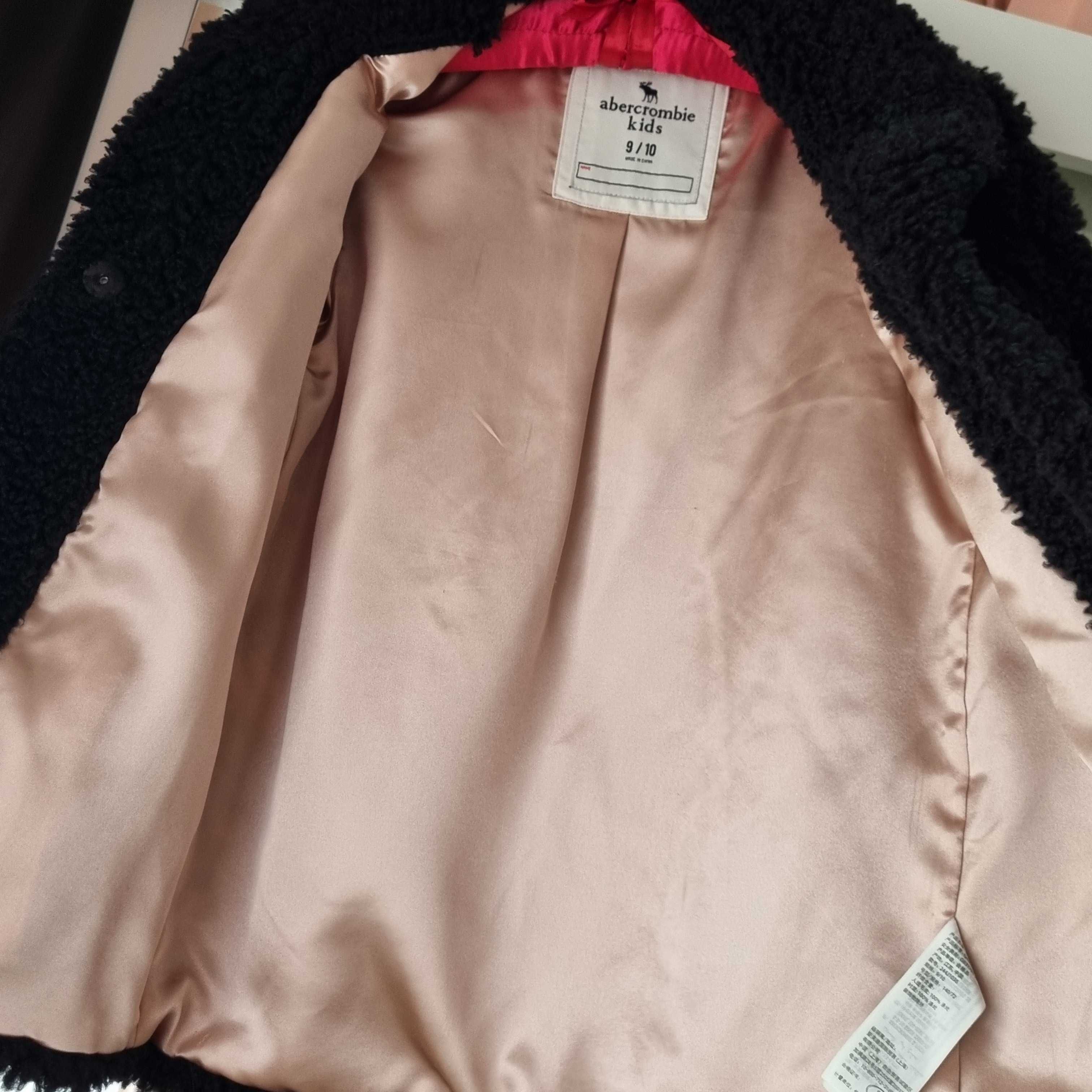 Dziecięcy czarny płaszcz kurtka miś futerko Abercrombie Kids 9-10lat