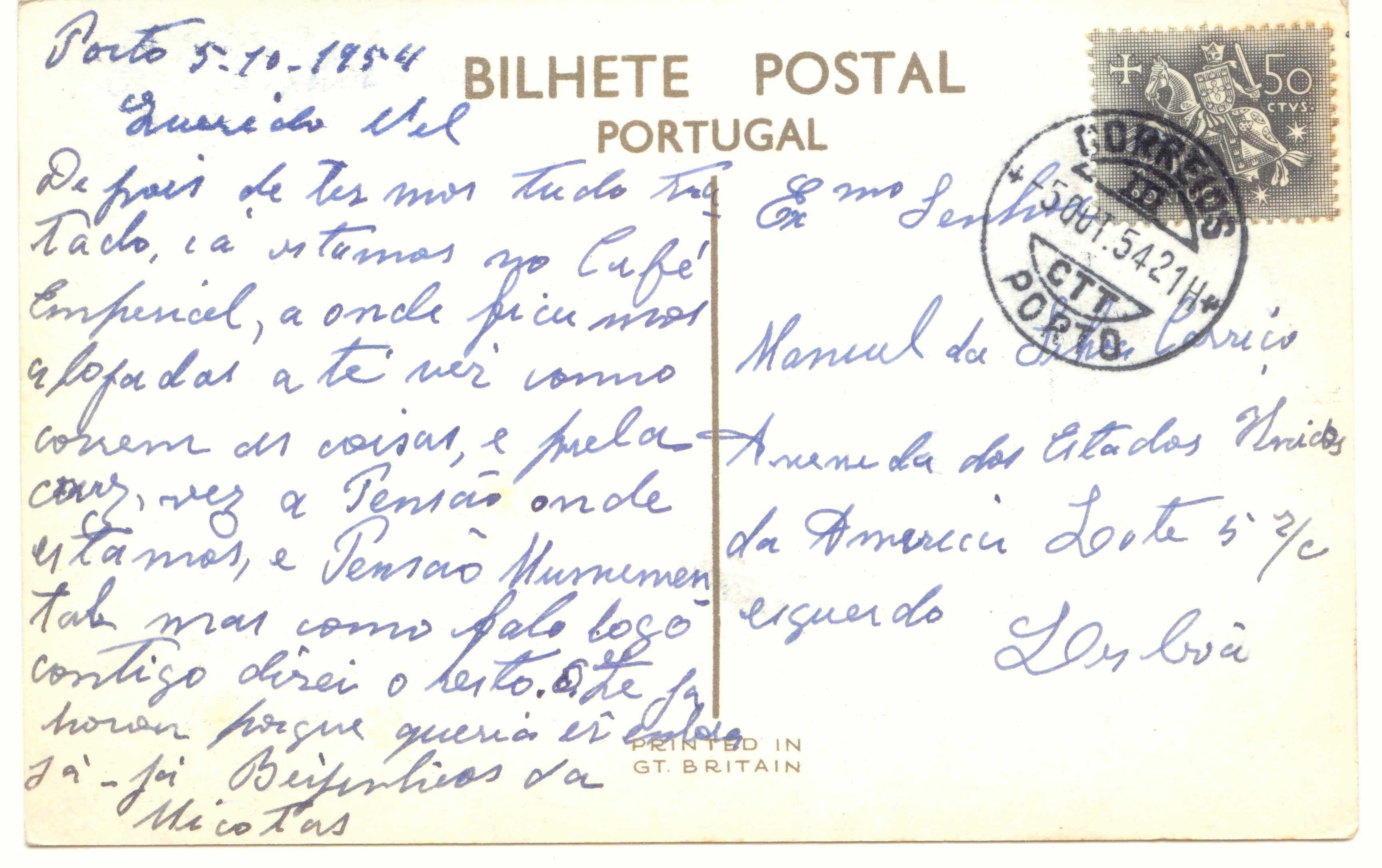 Postal Praça da Liberdade e Avenida dos Aliados 1954