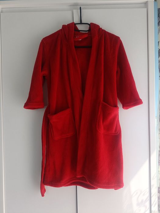 Szlafrok dziewczynki chłopca 110/116 czerwony ciepły miekki