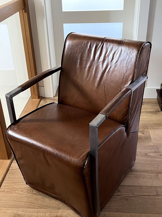 Fotel industrialny biurowy Krzesło Skóra Metal Retro