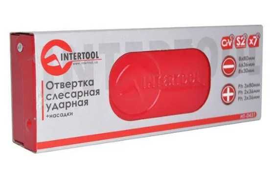 Ударная отвертка с насадками в металлическом футляре INTERTOOL HT-0431