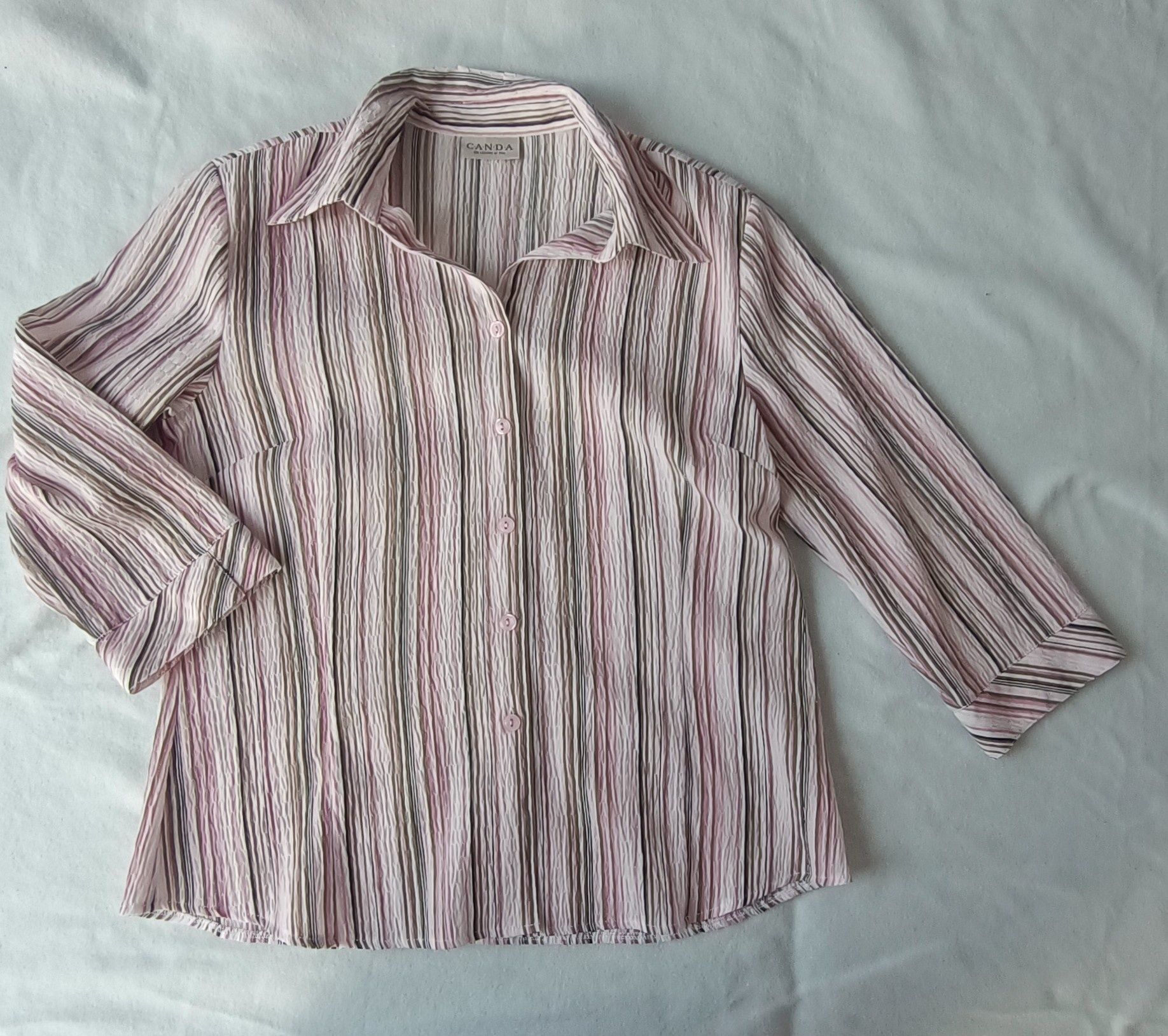 Koszula damksa w różowe pionowe paski, rękaw 3/4, rozmiar 40