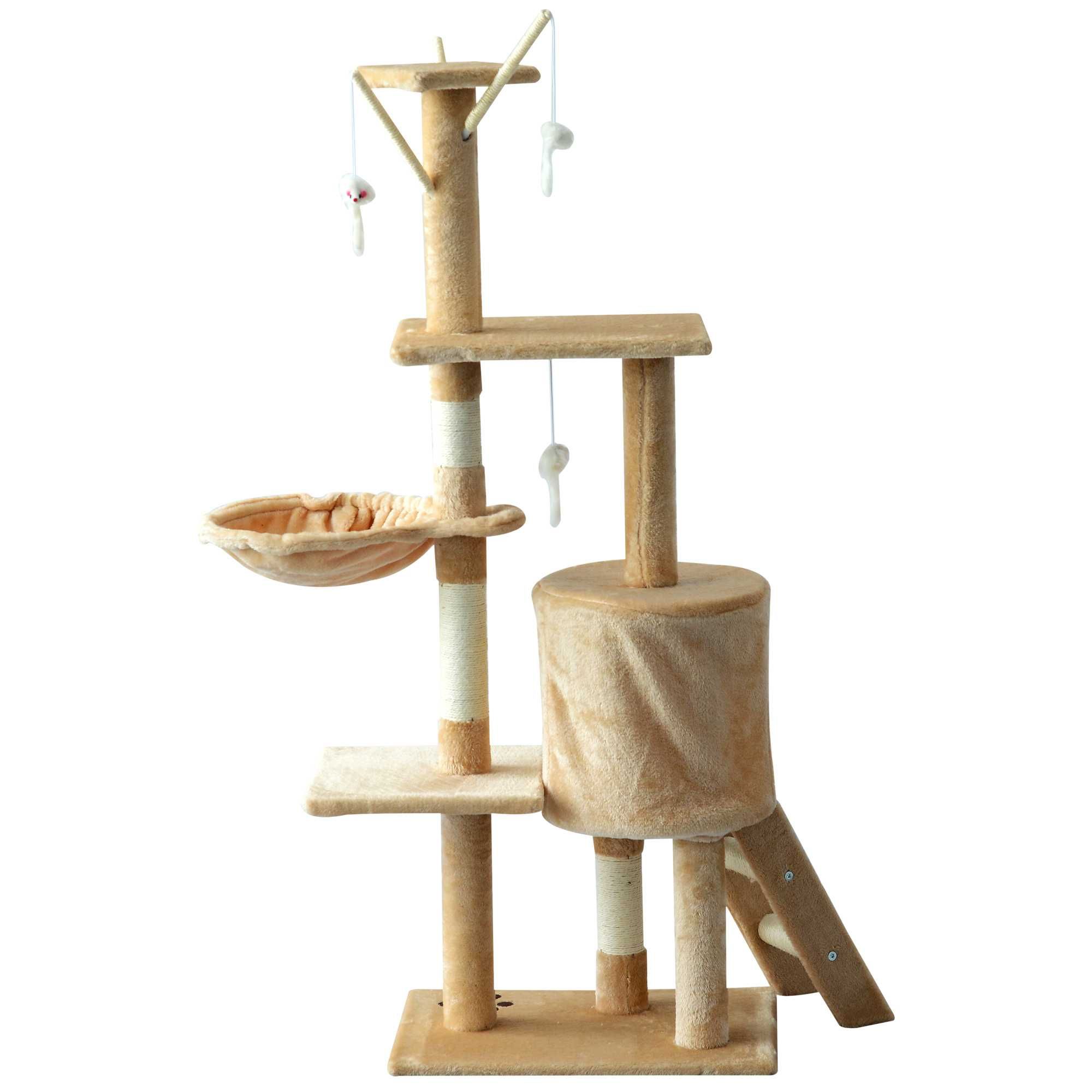 Árvore Arranhador para Gatos com Plataformas e Casota – 131 cm Bege
