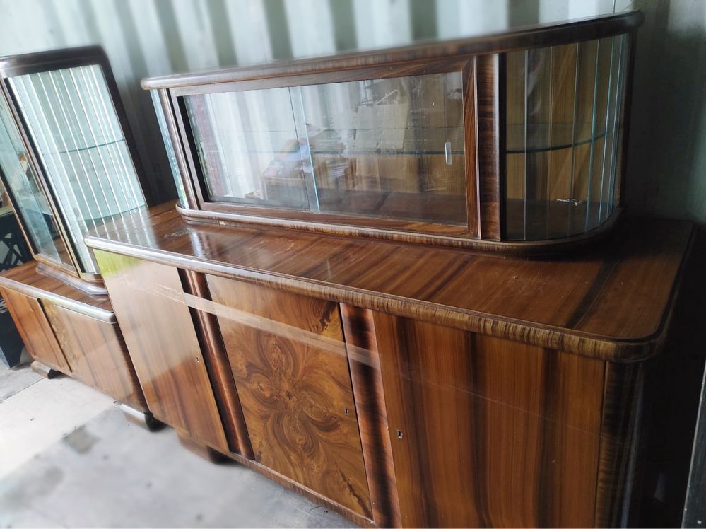Zestaw mebli art deco witryna + komoda z nadstawką lata 60te vintage