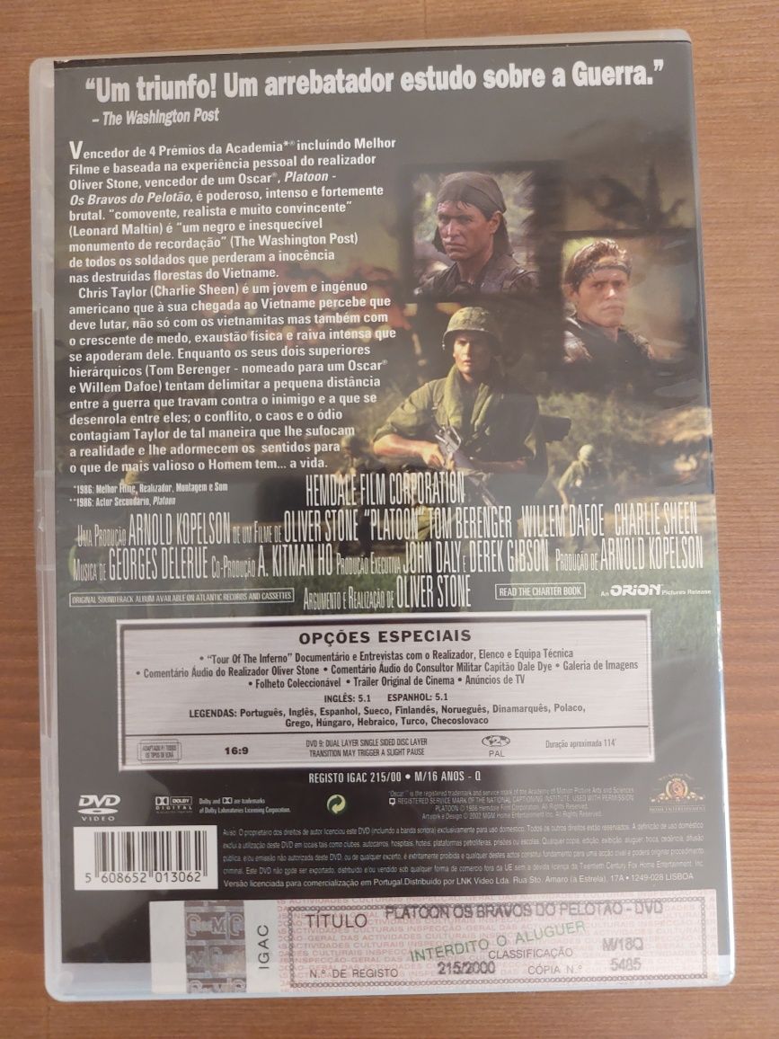 DVD " Platoon - Bravos do Pelotão" Edição Especial (Como Novo)