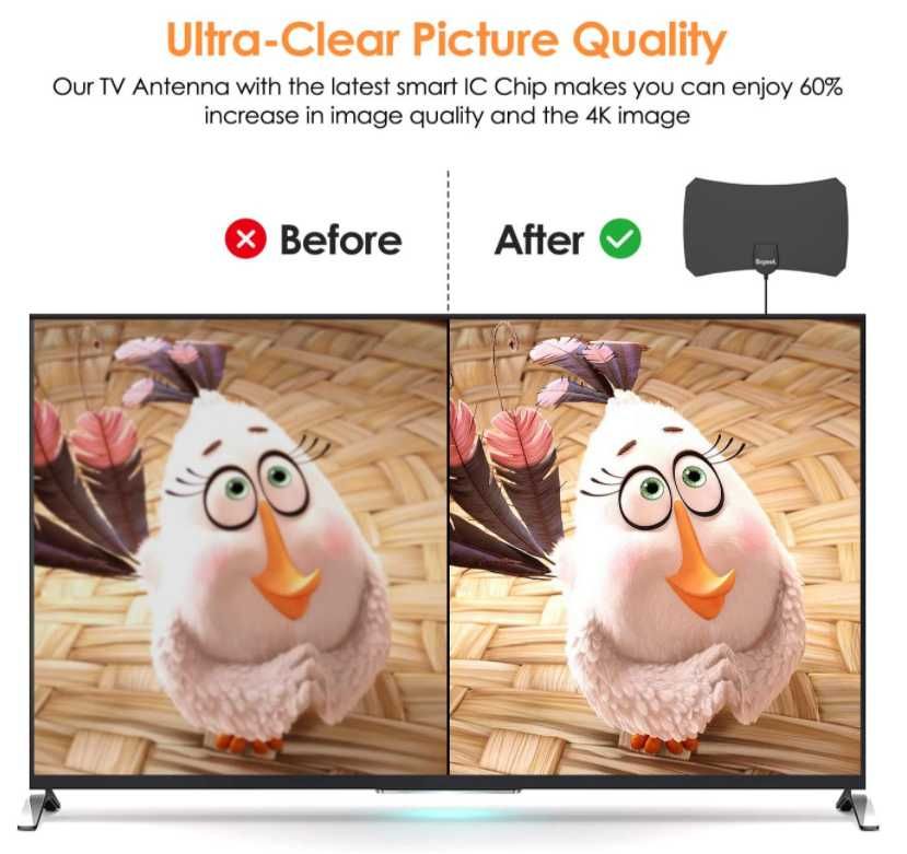 Bqeel antenna telewizyjna wewnętrzna DVB-T2 HEVC Full HD 4K kabel 4,4m