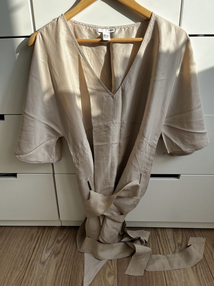100% jedwab jedwabna bluzka kimonowa H&M M beżowa