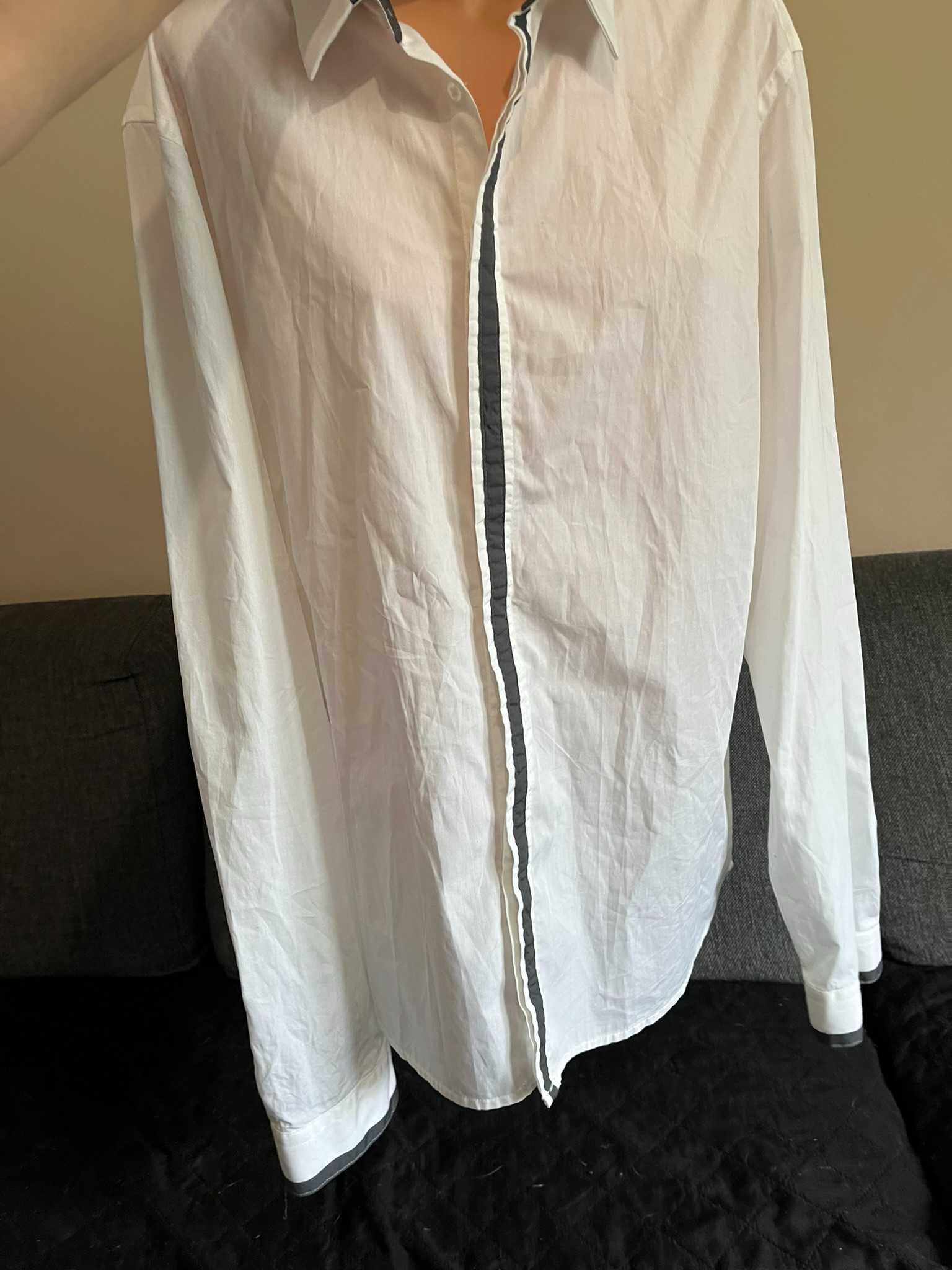 Biała meska koszula z szaroscia Reserved XL/XXL dlugi rekaw