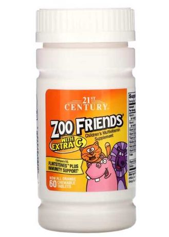 21st Century, Zoo Friends з додаванням вітаміну C, апельсин, 60 шт