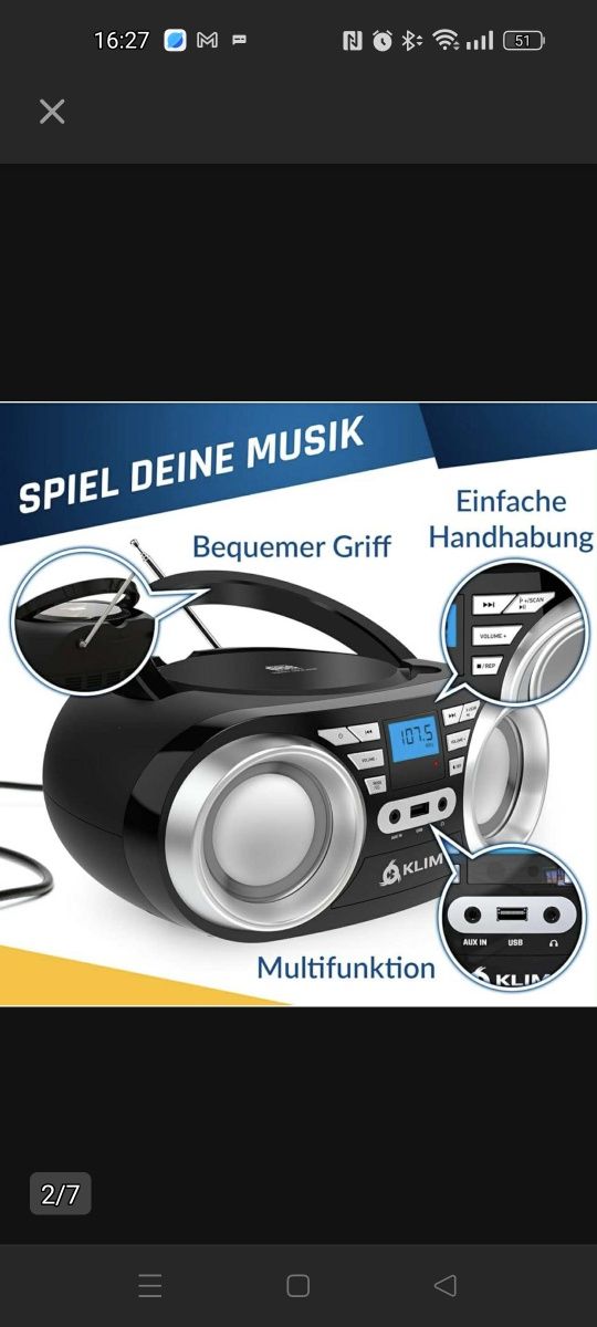 Boombox KLIM B3 CD Przenośny odtwarzacz audio