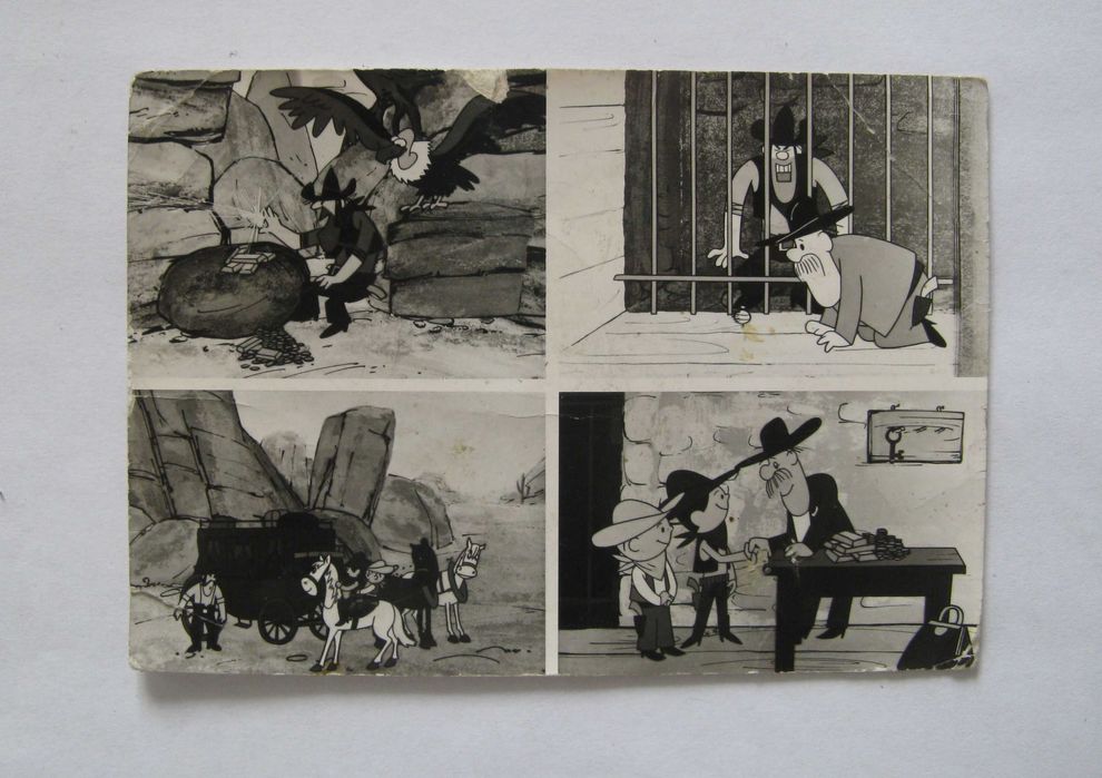 Pocztówka Bolek i Lolek. Kadr z filmu pt. "POŚCIG"