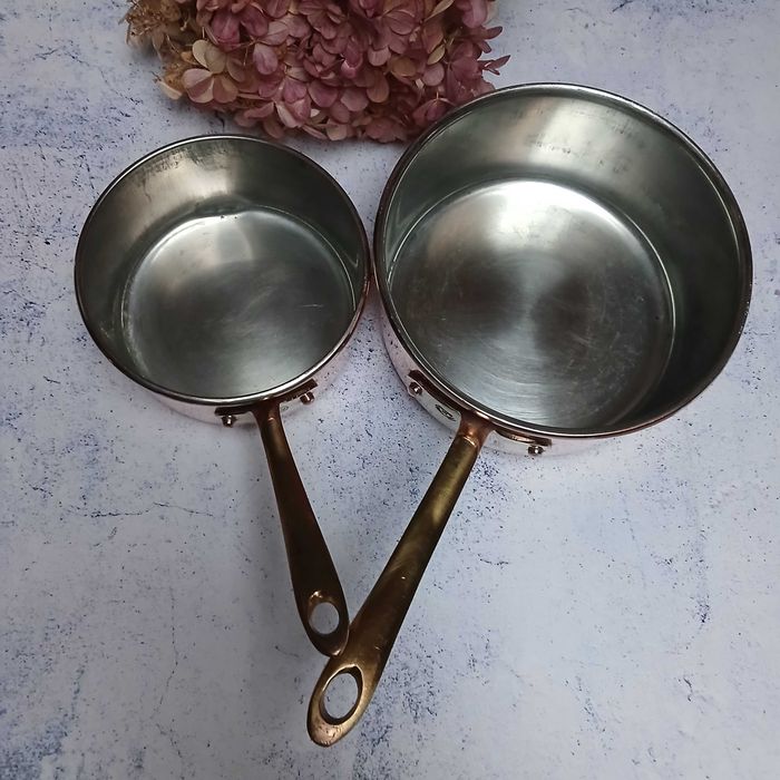 Miedziany garnek rondel poj. 1 litr i 0,5 litra komplet 2szt sygnowane