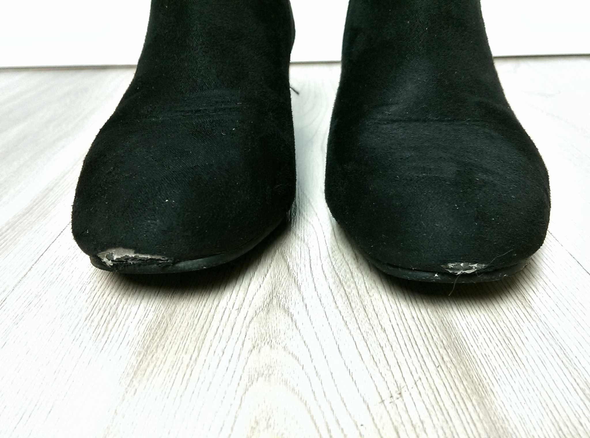 Czarne buty botki na obcasie szerokim słupku ekoskóra zamszowe 39