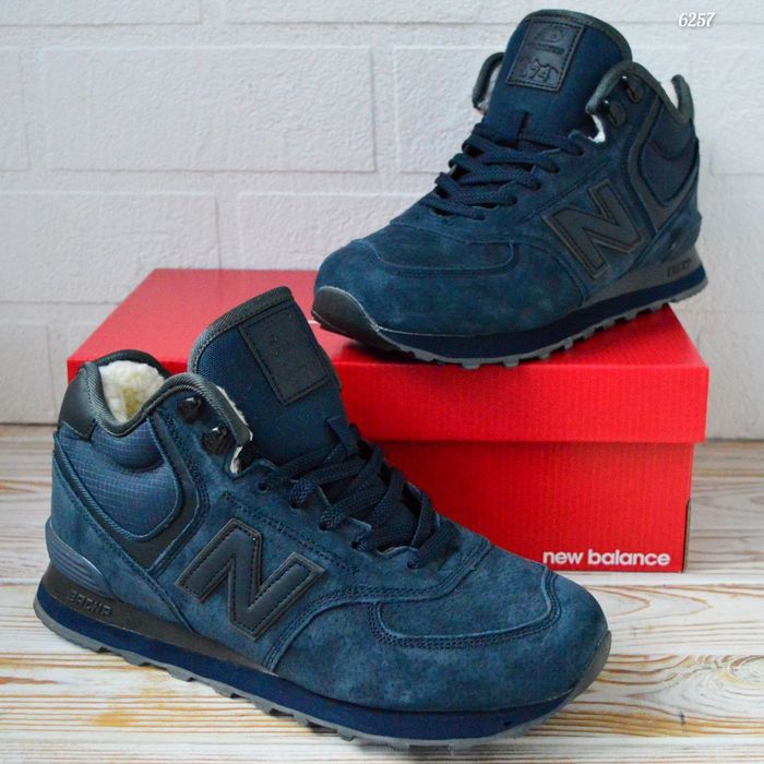 New Balance 574 кросівки зимові чоловічі сині замшеві з хутром