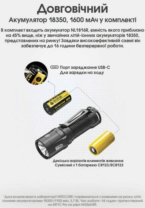 Nitecore MT1C Pro Кишеньковий Ліхтар EDC 1000 Люмен та 360 Метрів