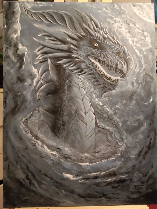 Obraz olejny Smok czarno-biały