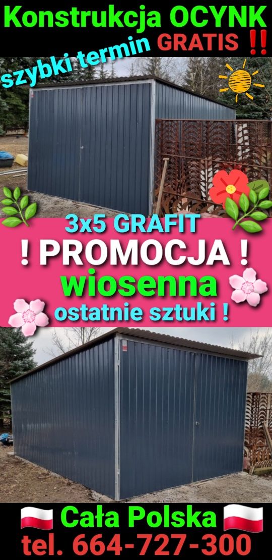 Garaż Blaszak 3x5 GRAFIT tanio i szybko ! Cały Kraj 1-8 dni ! Garaże