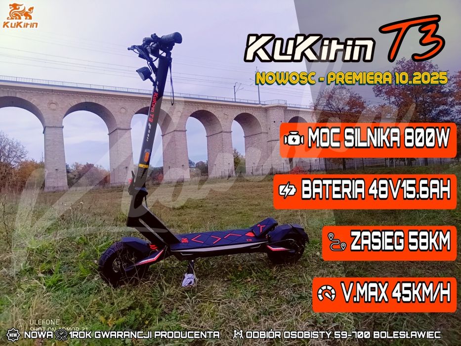 Nowość hulajnoga elektryczna KuKirin T3 800w 48v15.6aH