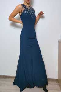 Granatowa suknia wieczorowa sukienka tiul szyfon cyrkonie maxi