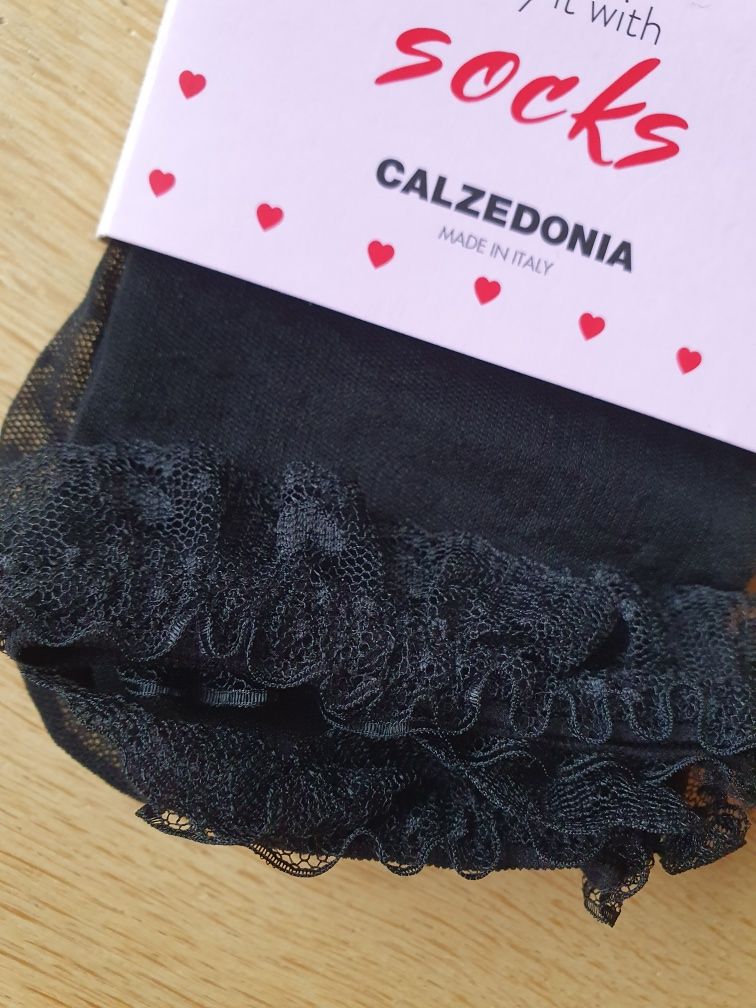 Skarpety Calzedonia czarne serduszka kropki Walentynki one size