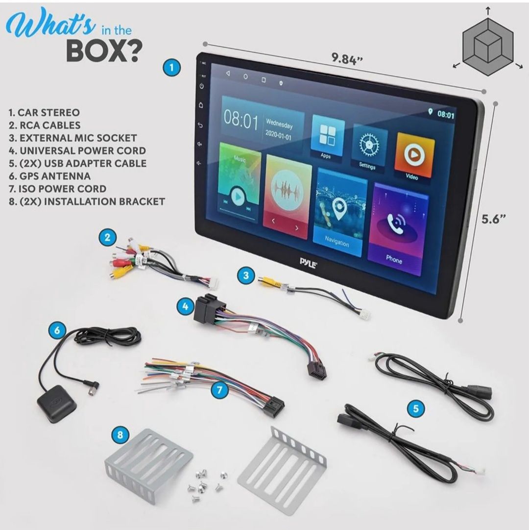 Pyle PLINTBL10 10.1" Bluetooth Wifi GPS USB магнитола 2-DIN