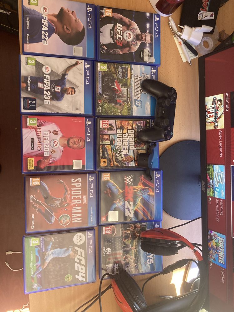 Vendo pack playstation 4 slim 1tb; 10 jogos cd;volante ps 4 e ps3