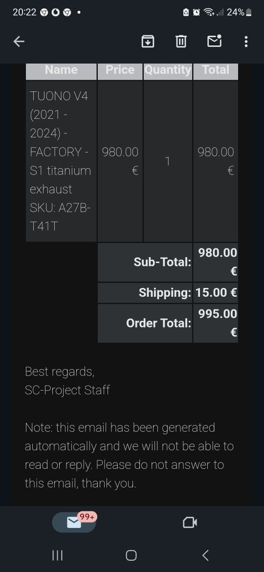 Escape Aprilia SC-Project S1 Titanium (semi-novo)