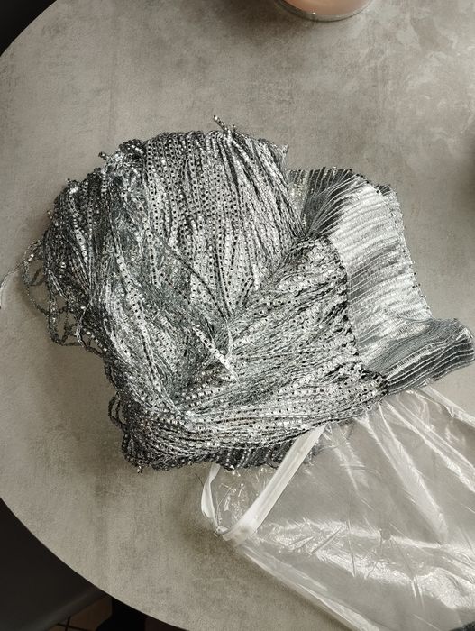 Firana 300x250cm makarony srebrna nić Home&You firanka makaron sznurki