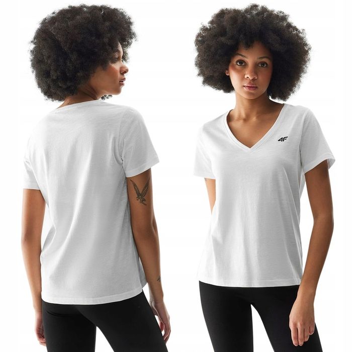 Koszulka Damska 4f T-shirt W Serek V Bawełniany Sportowy Limitowany Ss
