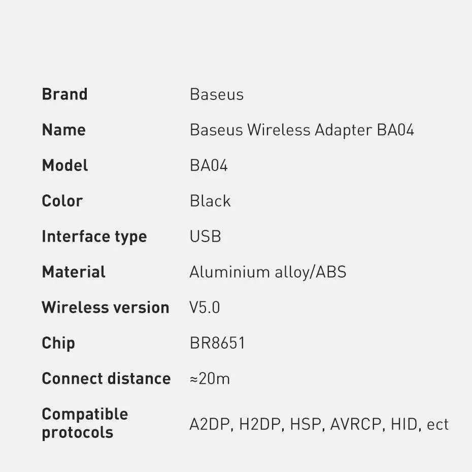 Baseus Bluetooth 5.0 адаптер передавач чорний (ZJBA000001)