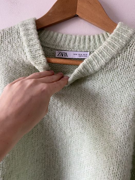 Zara miętowy sweter alpaka wełna