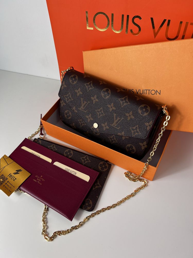 Torebka kopertówka skóra na łańcuszku Louis Vuitton Felicie skórzana