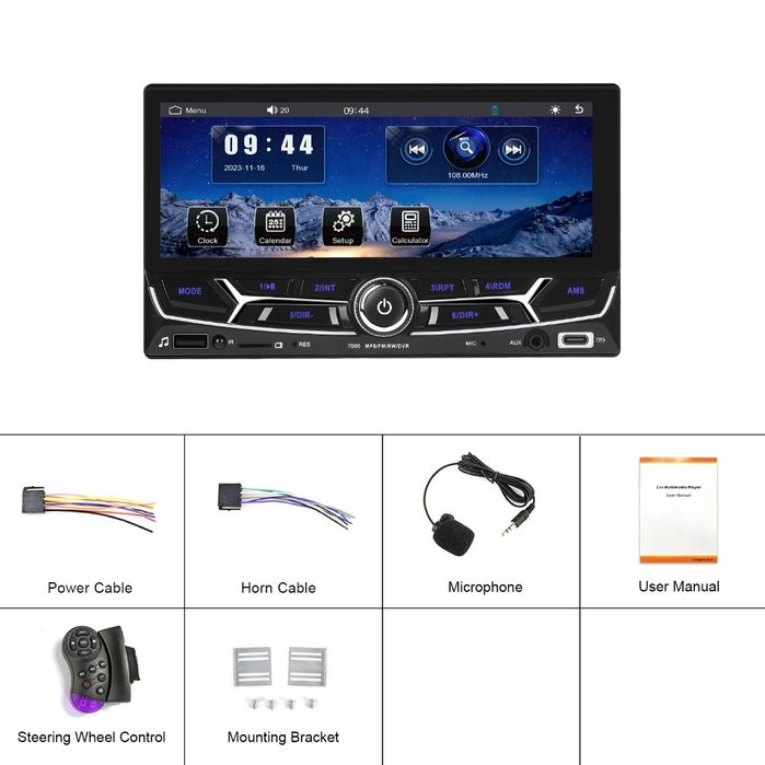 Autorrádio 6.8" IPS 2Din Wireless CarPlay/Android Auto BT USB