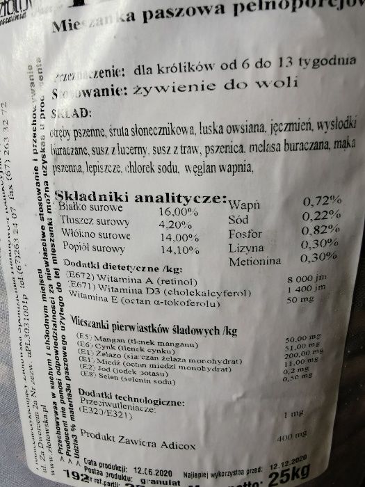 Pasza dla królików pełnoporcjowa KRÓLIK Złotów