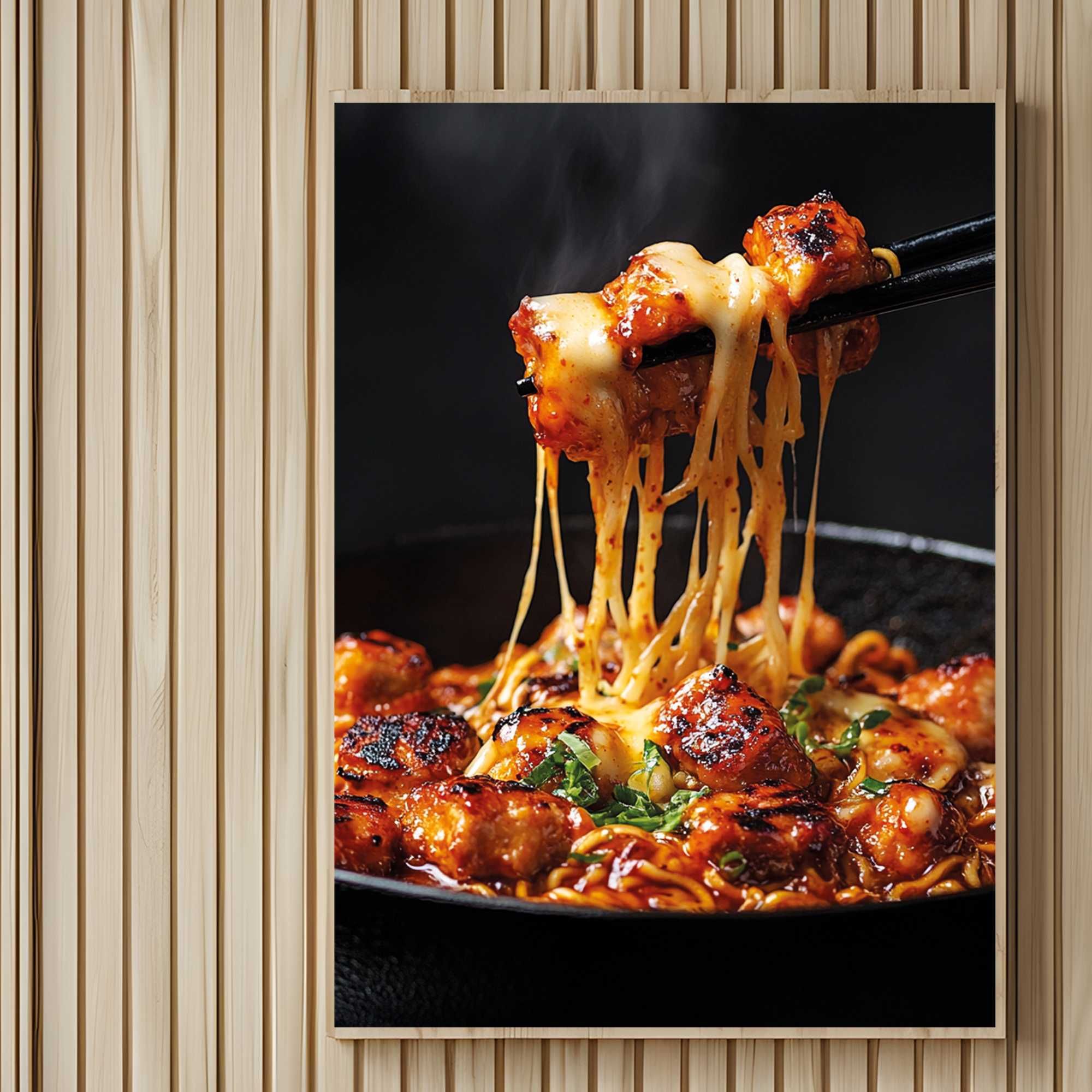 plakat reklamowy smażony kurczak z makaronem do baru i restauracji