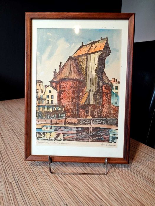 UNIKAT ! Oryginalna grafika H. CZAMAN "GDAŃSK Stary ŻURAW" Sygnowana