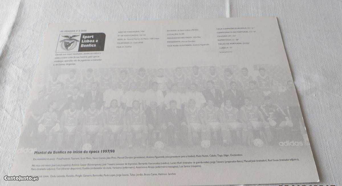 Coleção Plantel Benfica 1997/1998, autografada c/ poster e todos dados